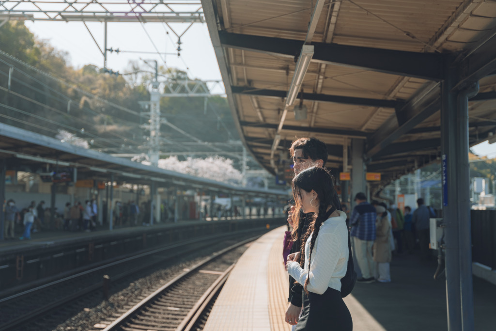 Couple photoshoot at a Japanese train station